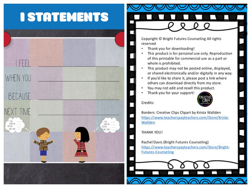 Conflict Resolution I Statements Poster Counseling Office Decor